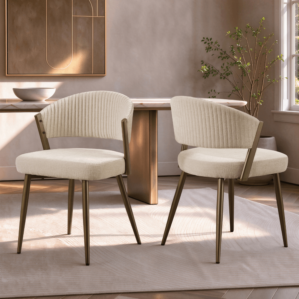 Maria Cream Curved Chenille Bronze Dining Chair