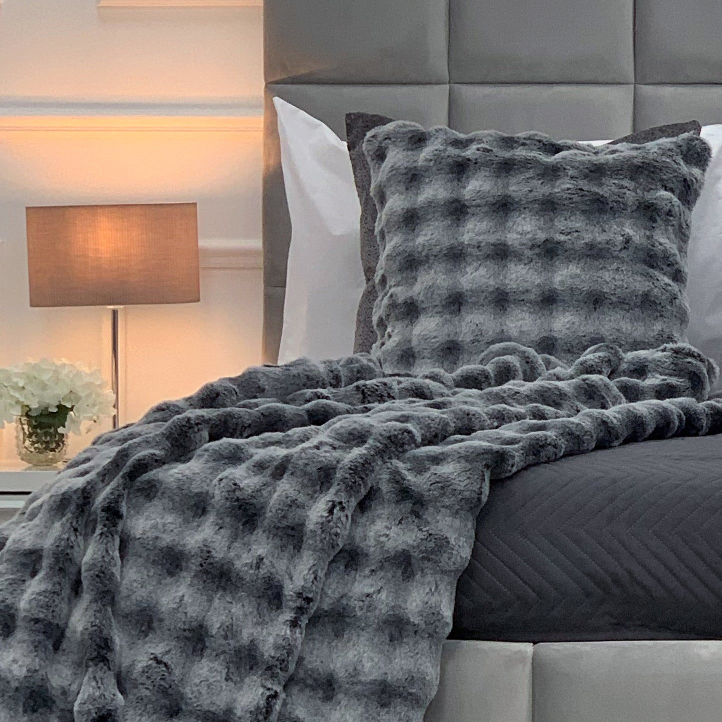Malini Grey Faux Fur Raffles Cushion