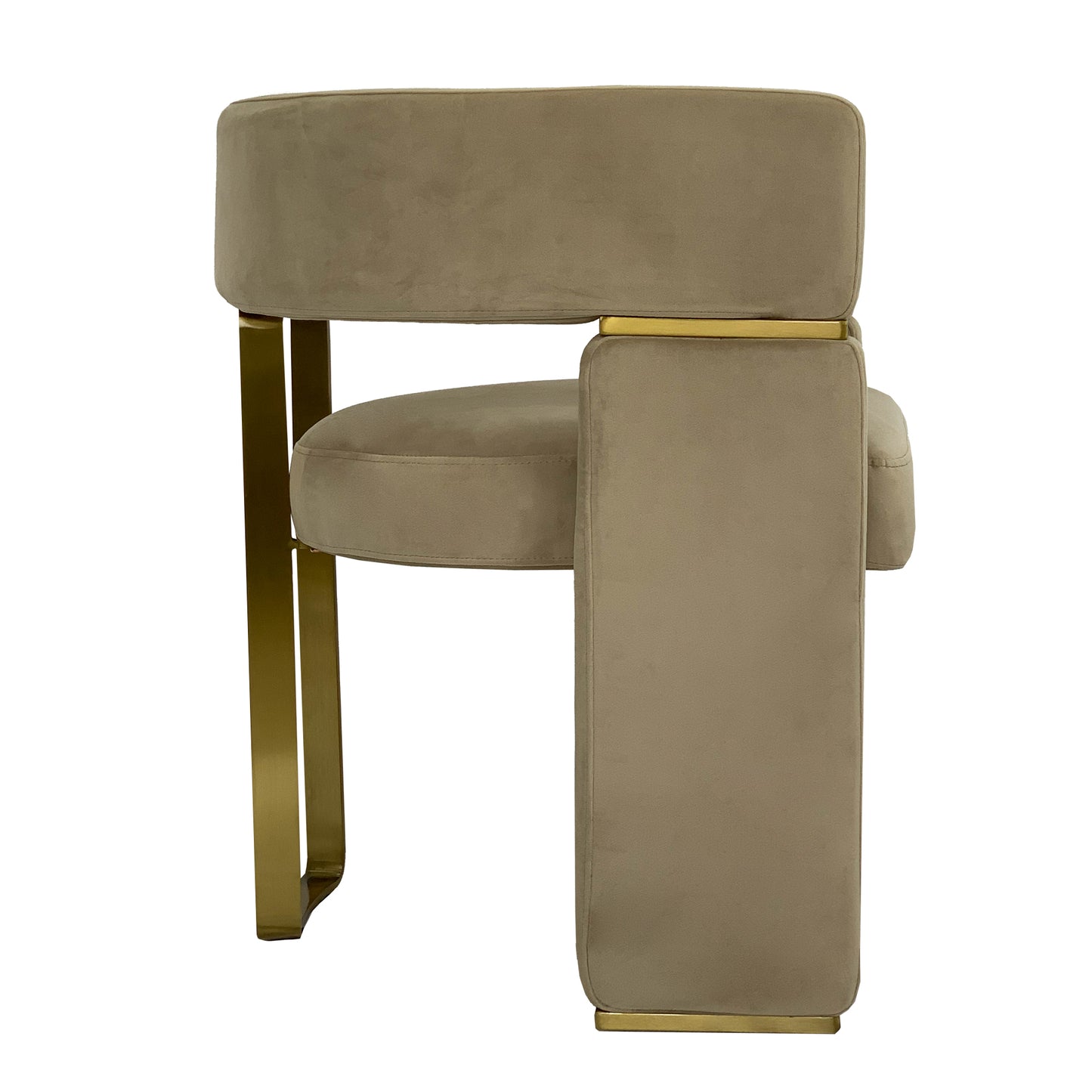 Beige Velvet Dining Chair With Brass Detail