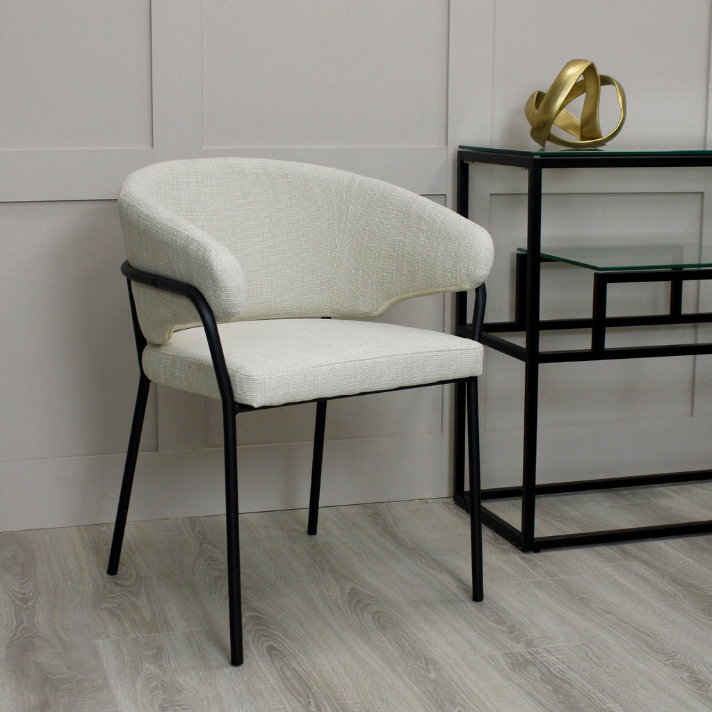 Capri Cream Linen Dining Chair with Sleek Black Frame