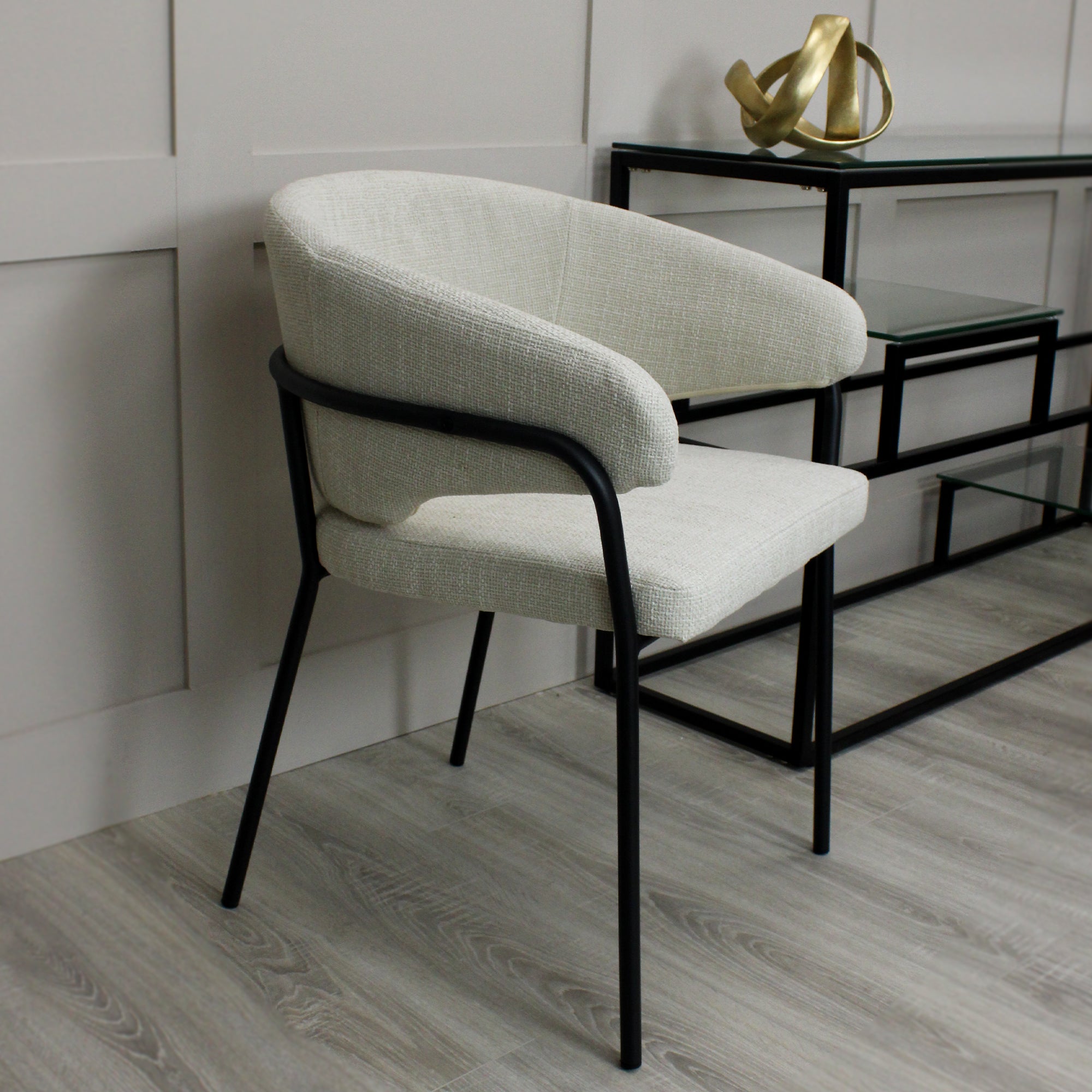 Capri Cream Linen Dining Chair with Sleek Black Frame