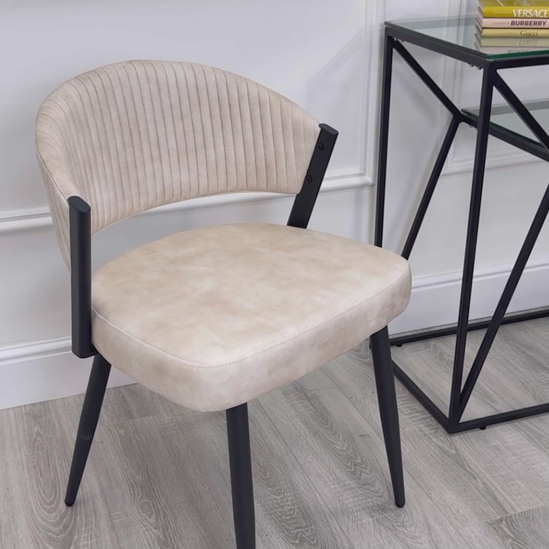 Maria Cream Curved Velvet Dining Chair With Black Metal Frame