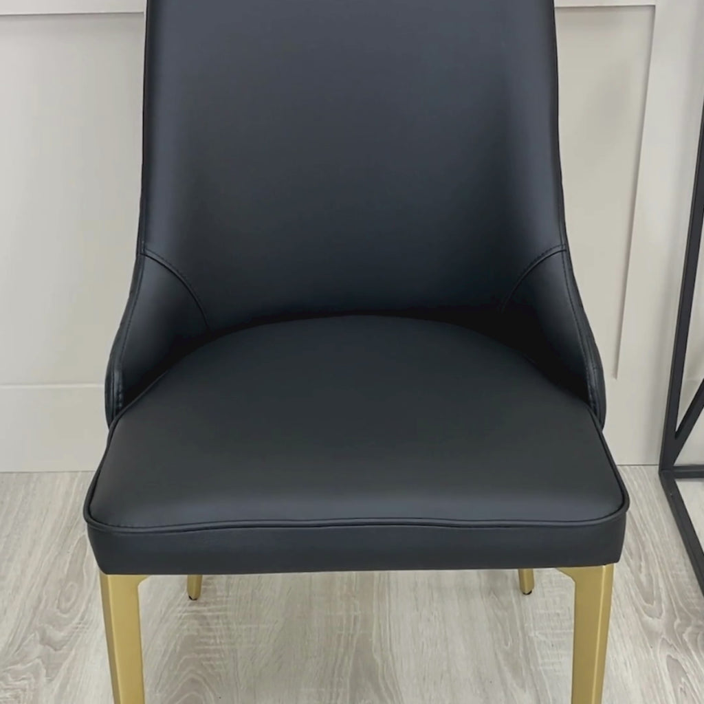 Jade Black Dining Chair In Faux Leather With Gold Legs