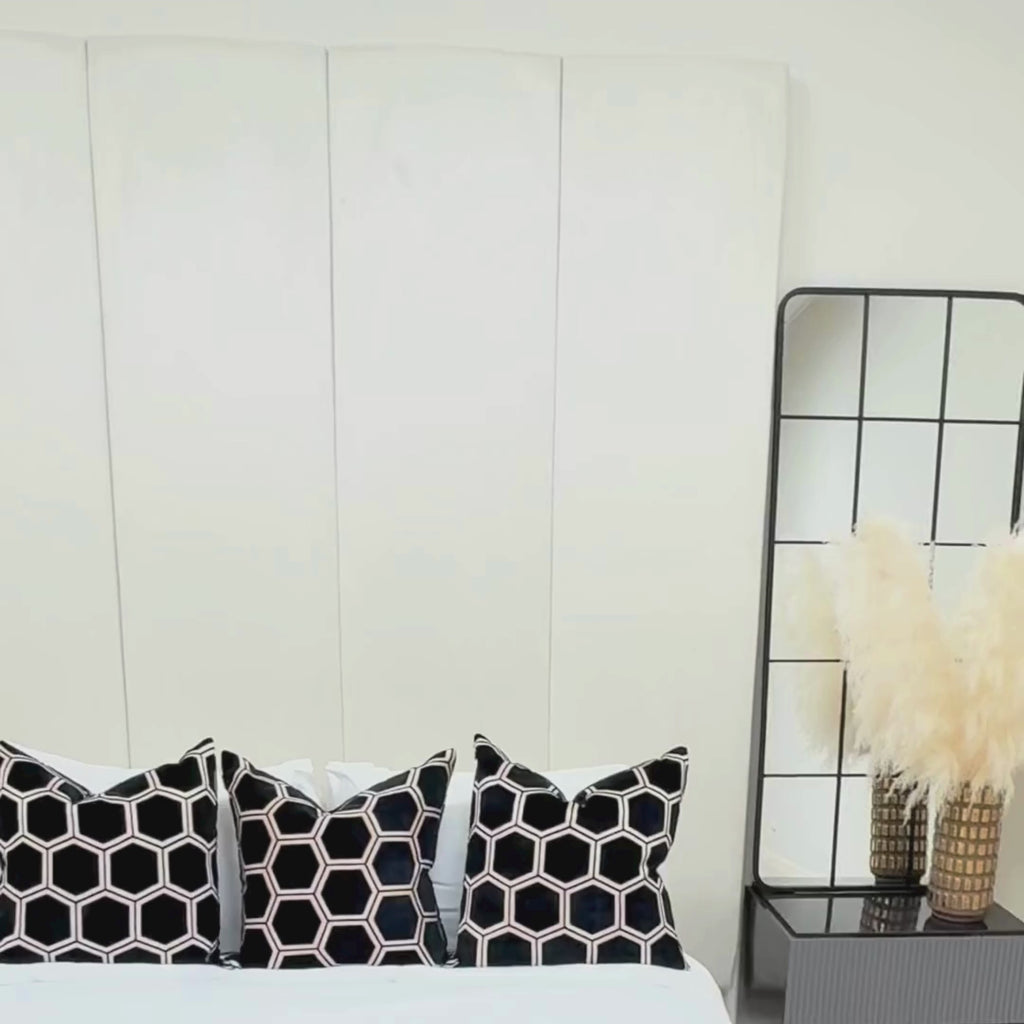 Cream Velvet Wall Panel Bed with Ottoman Storage King Size