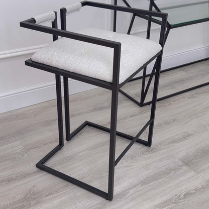 Cassie Modern Ivory Fabric and Black Frame Bar Stool