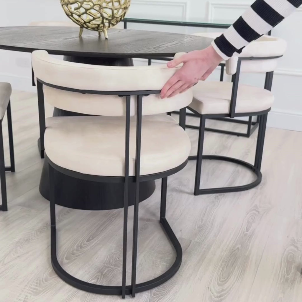 Mia Curved Cream Velvet and Black Frame Dining Chair