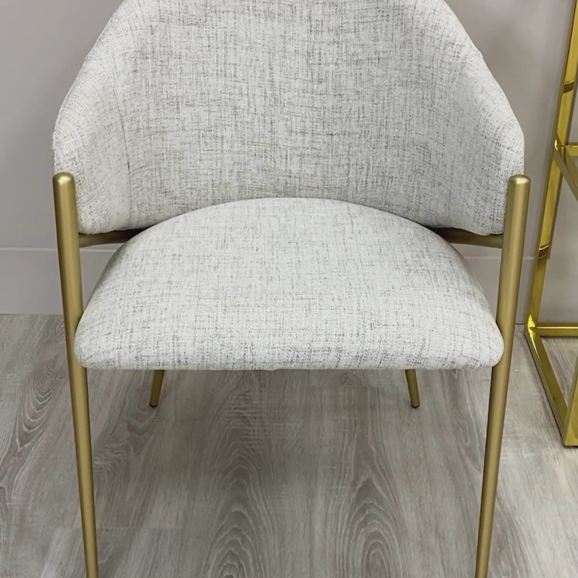 Alice Neutral Light Beige Linen Dining Chair With Gold Frame