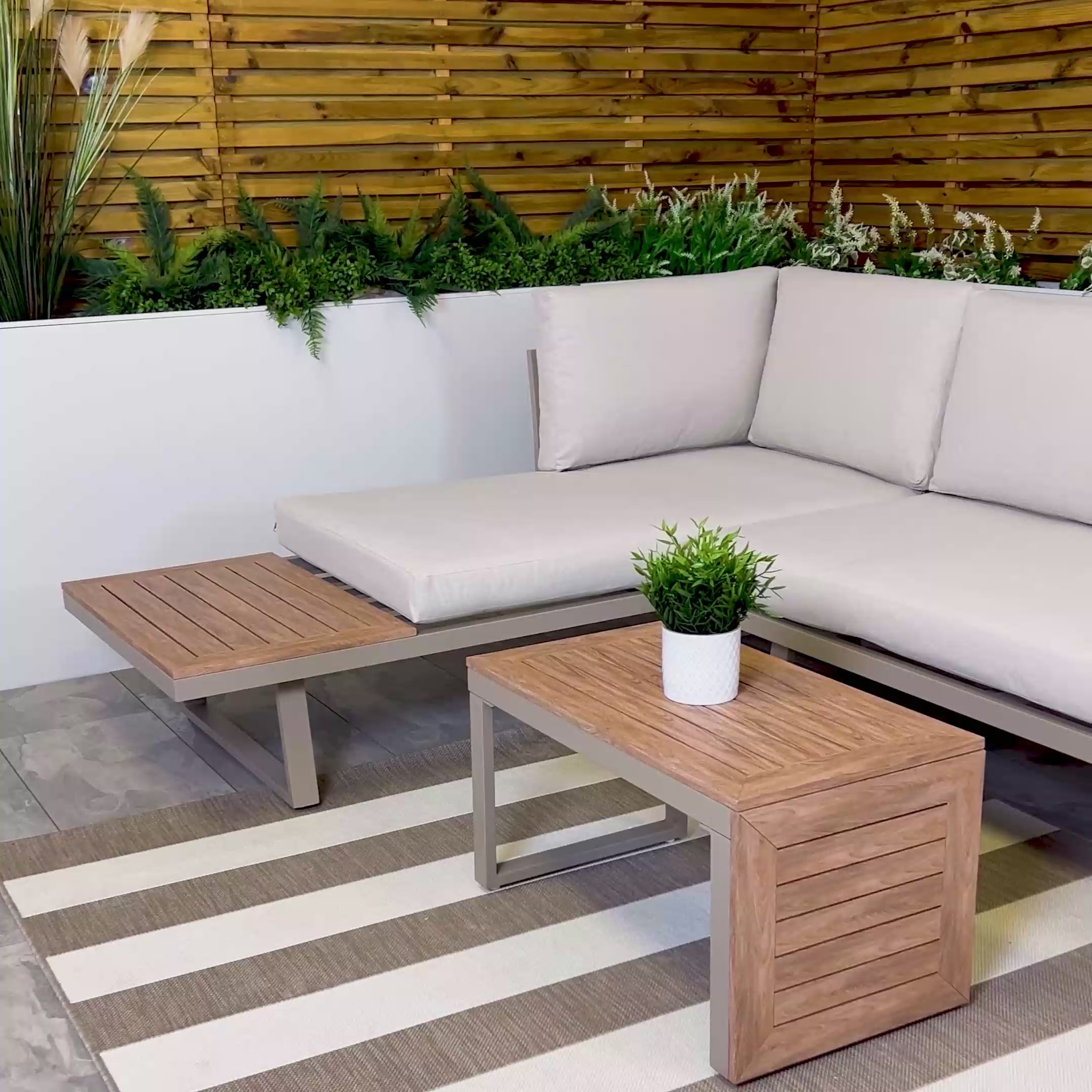 Milan Beige Aluminium 4 Seater Modular Corner Sofa Chaise Garden Set