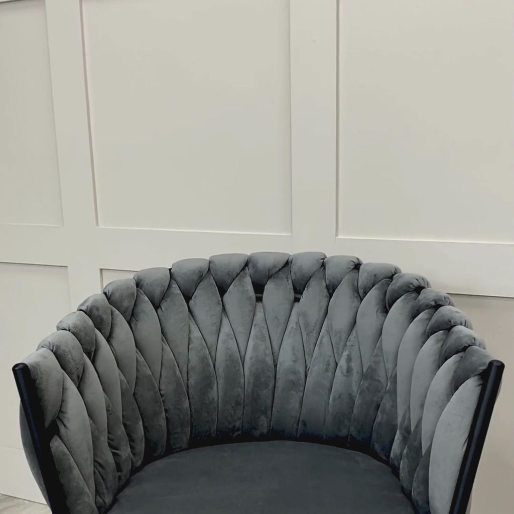 Iris Grey Velvet Braided Weave Dining Chair