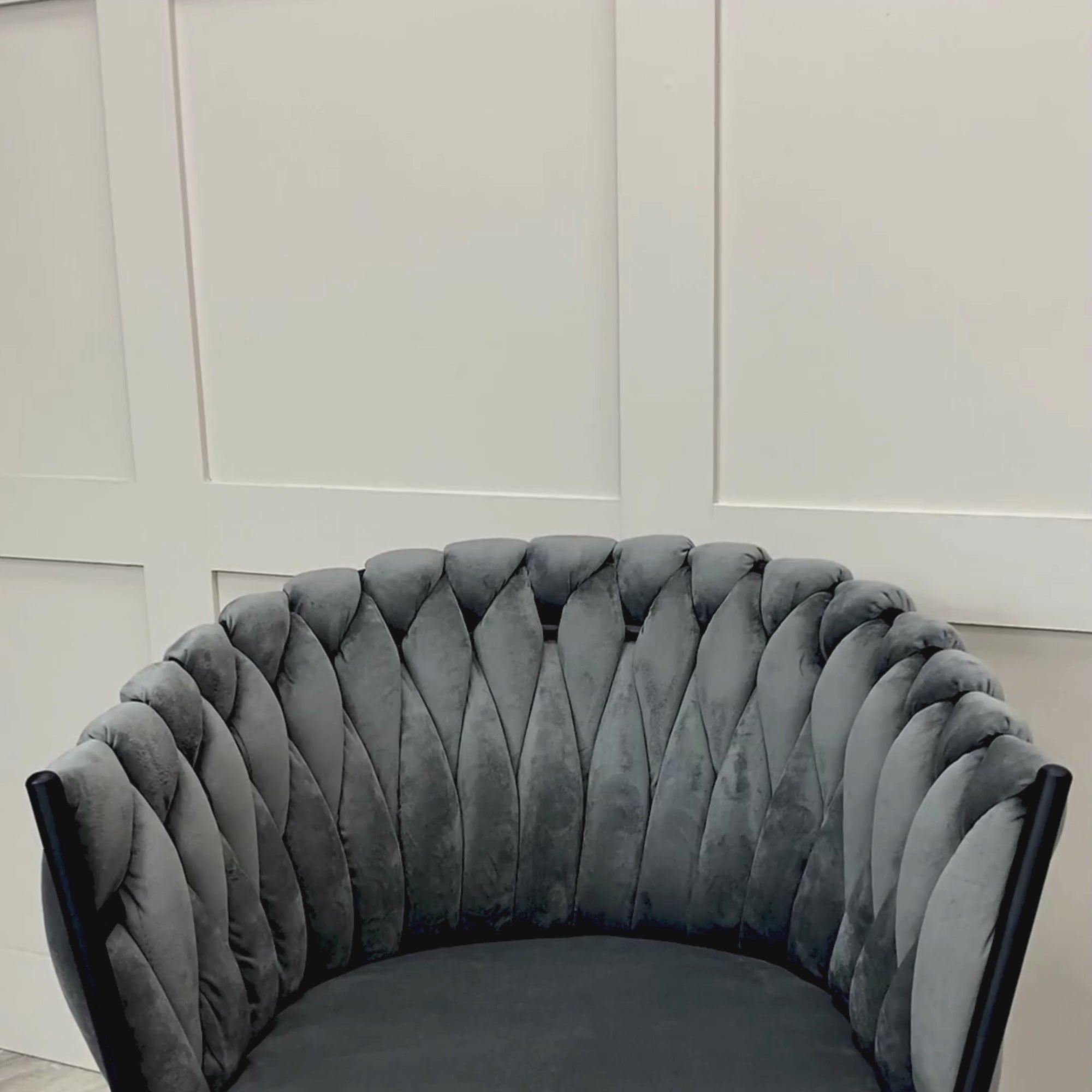 Iris Grey Velvet Braided Weave Dining Chair