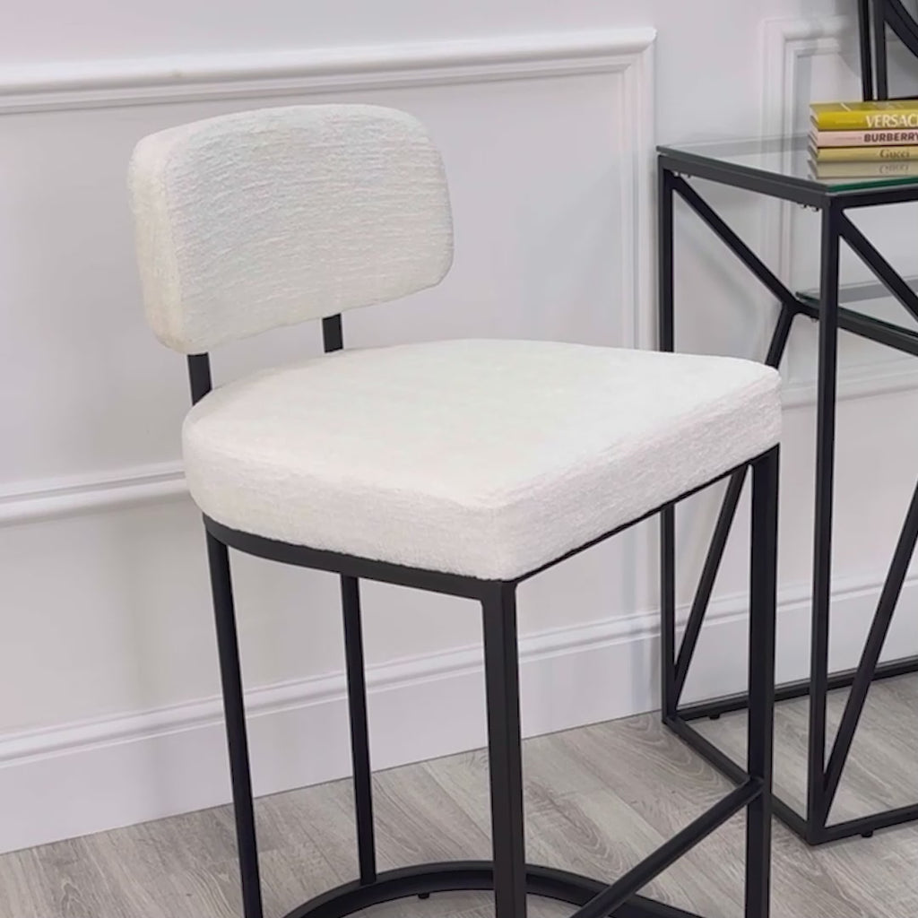 Rhea White Fabric Bar Stool With Black Frame