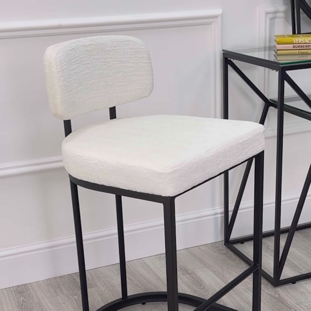 Rhea White Fabric Bar Stool With Black Frame