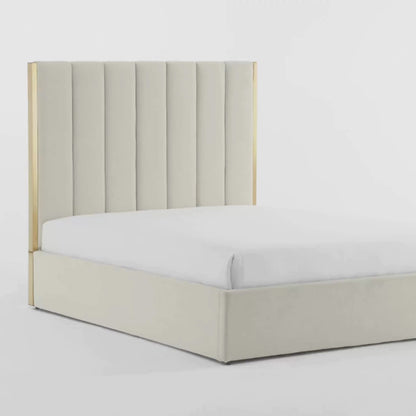 Chloe Beige Bed With Gold Metal Trim And Ottoman Storage