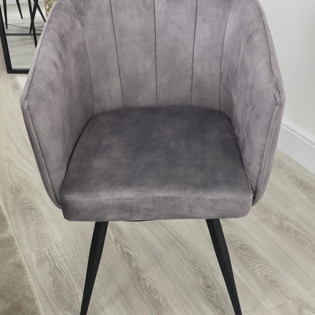 Arlo Swivel Grey Velvet Dining Chair With Black Legs