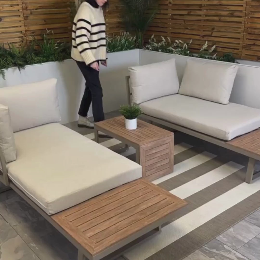 Milan Beige Aluminium 4 Seater Modular Corner Sofa Chaise Garden Set