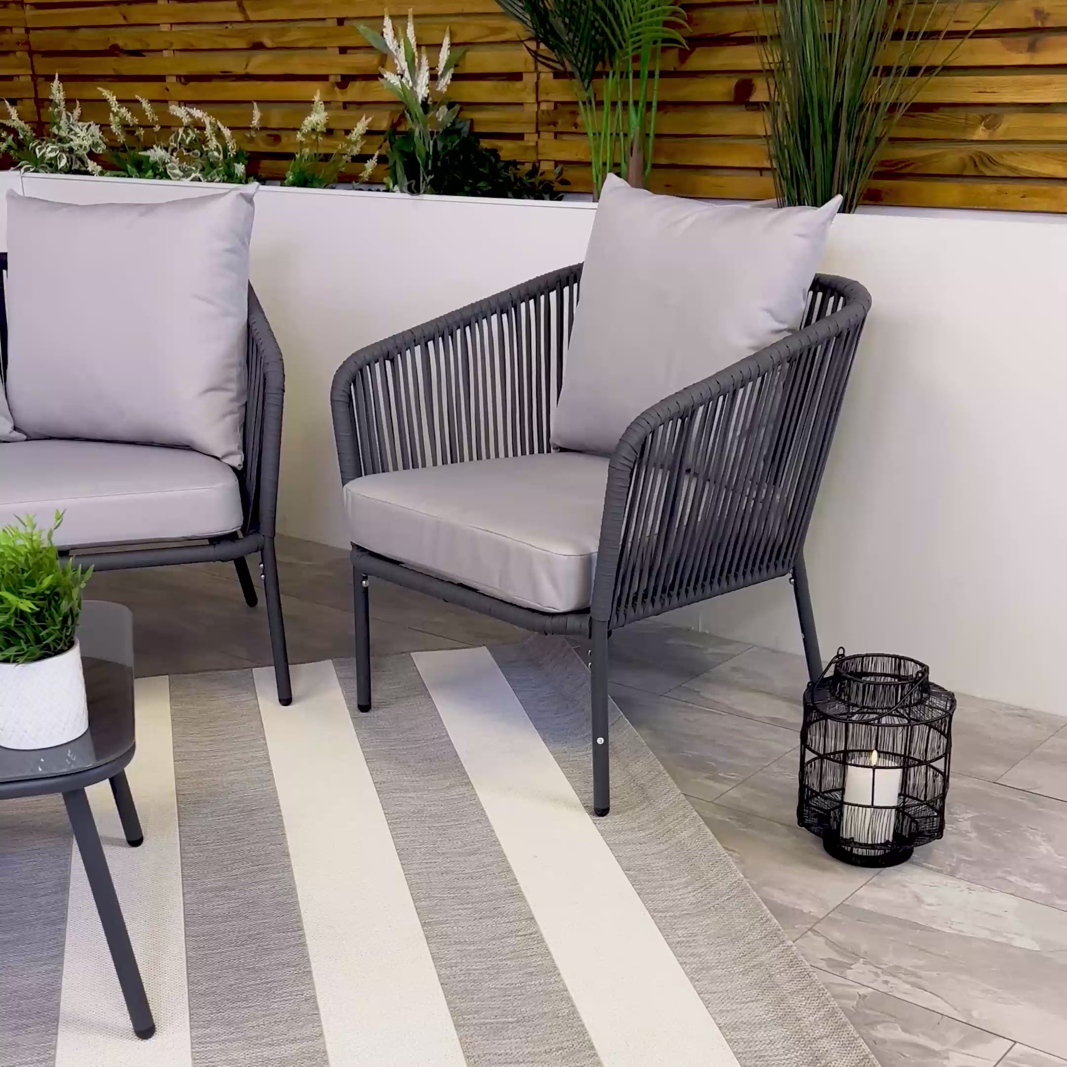 Turin Grey 5 Seater Weave Rope Aluminium Frame Sofa and Coffee Table Set