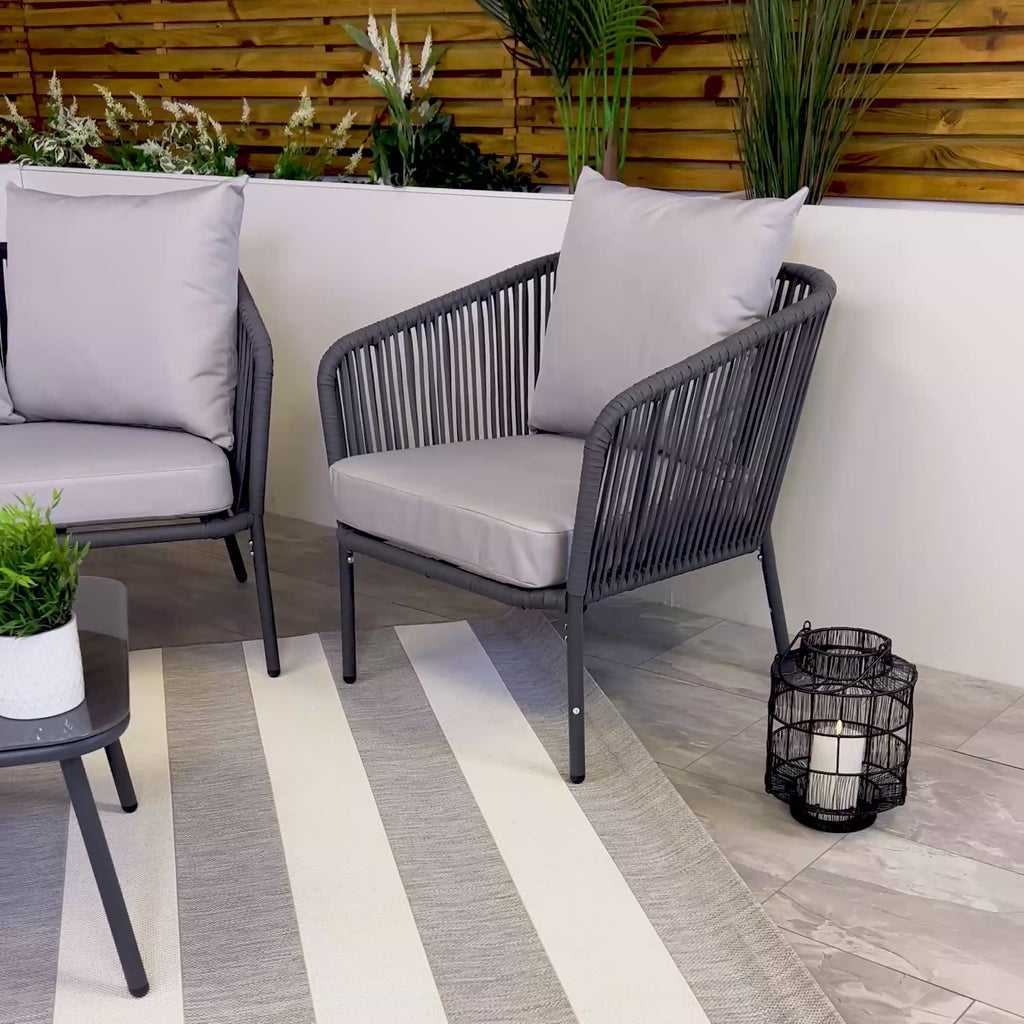 Turin Grey 5 Seater Weave Rope Aluminium Frame Sofa and Coffee Table Set