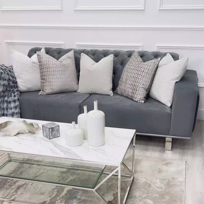 Eliza Grey Velvet 3 Seater Sofa With Silver Trim