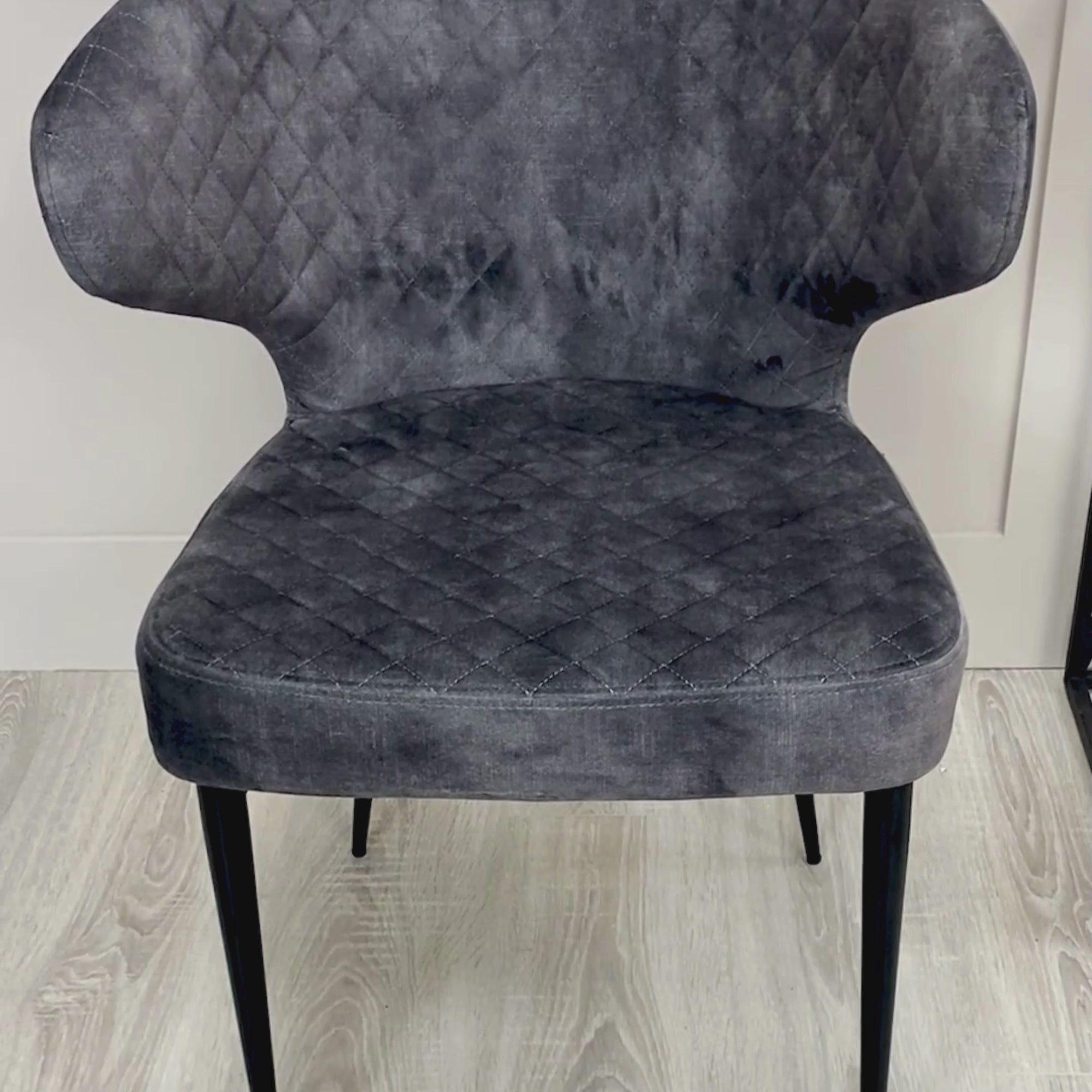 Levi Grey Velvet Dining Chair With Quilting Black Legs
