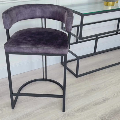 Curved Charcoal Velvet and Black Frame Counter Stool