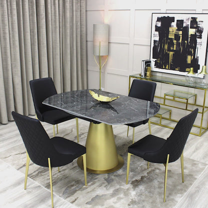 Black Ceramic Marble Effect Extending Table with 4 Black Faux Leather Chair Set