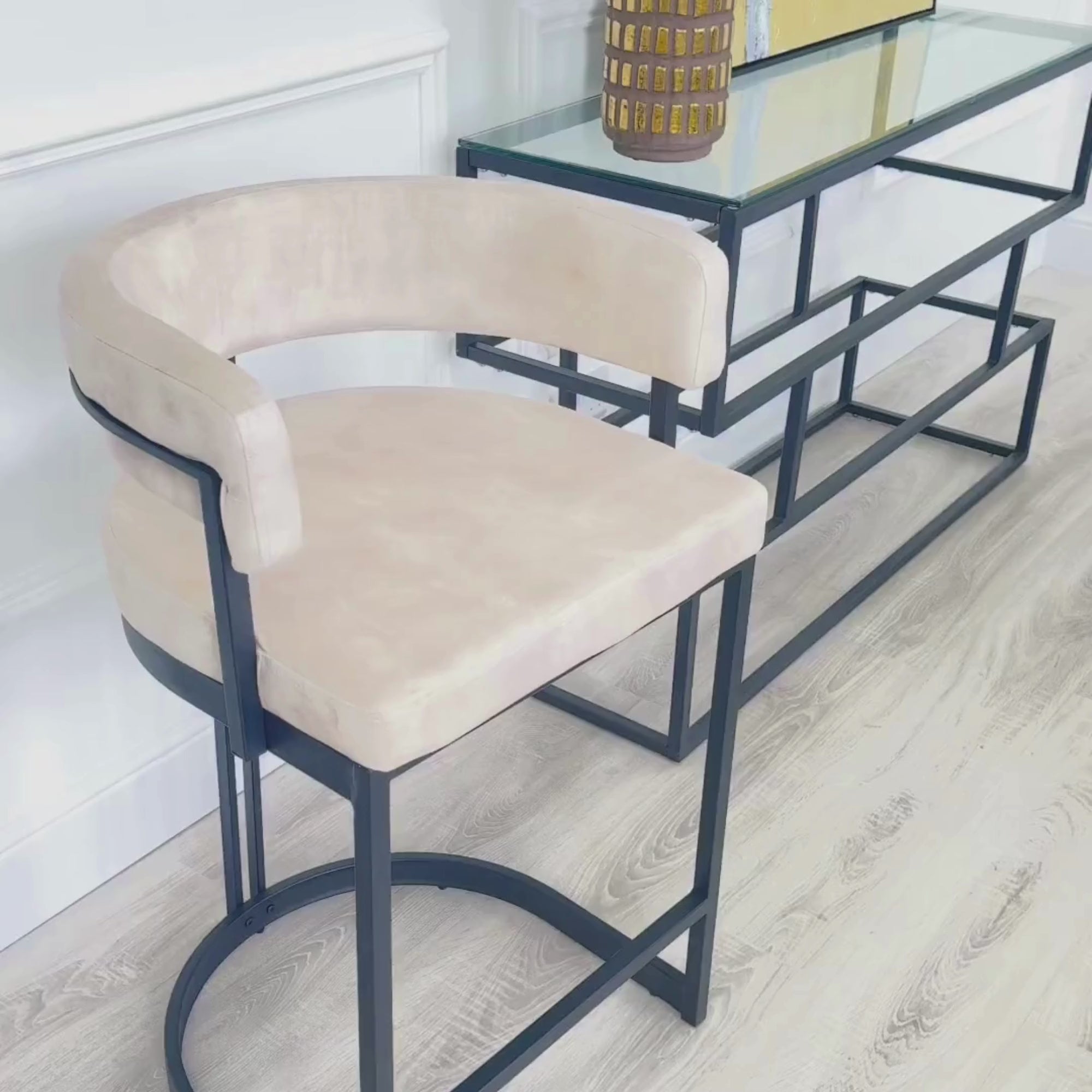 Mia Curved Cream Velvet and Black Frame Counter Stool