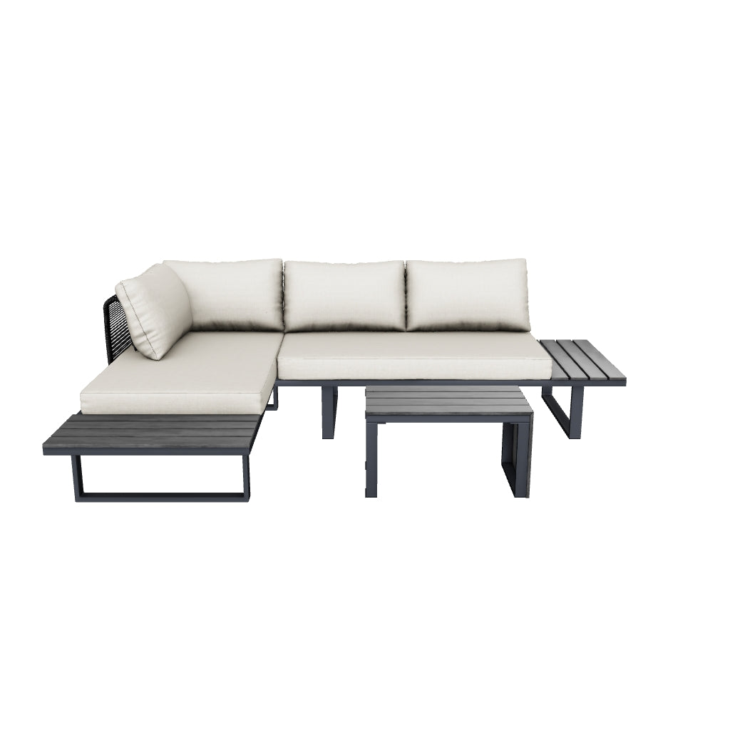 Milan Beige Aluminium 4 Seater Modular Corner Sofa Chaise Garden Set