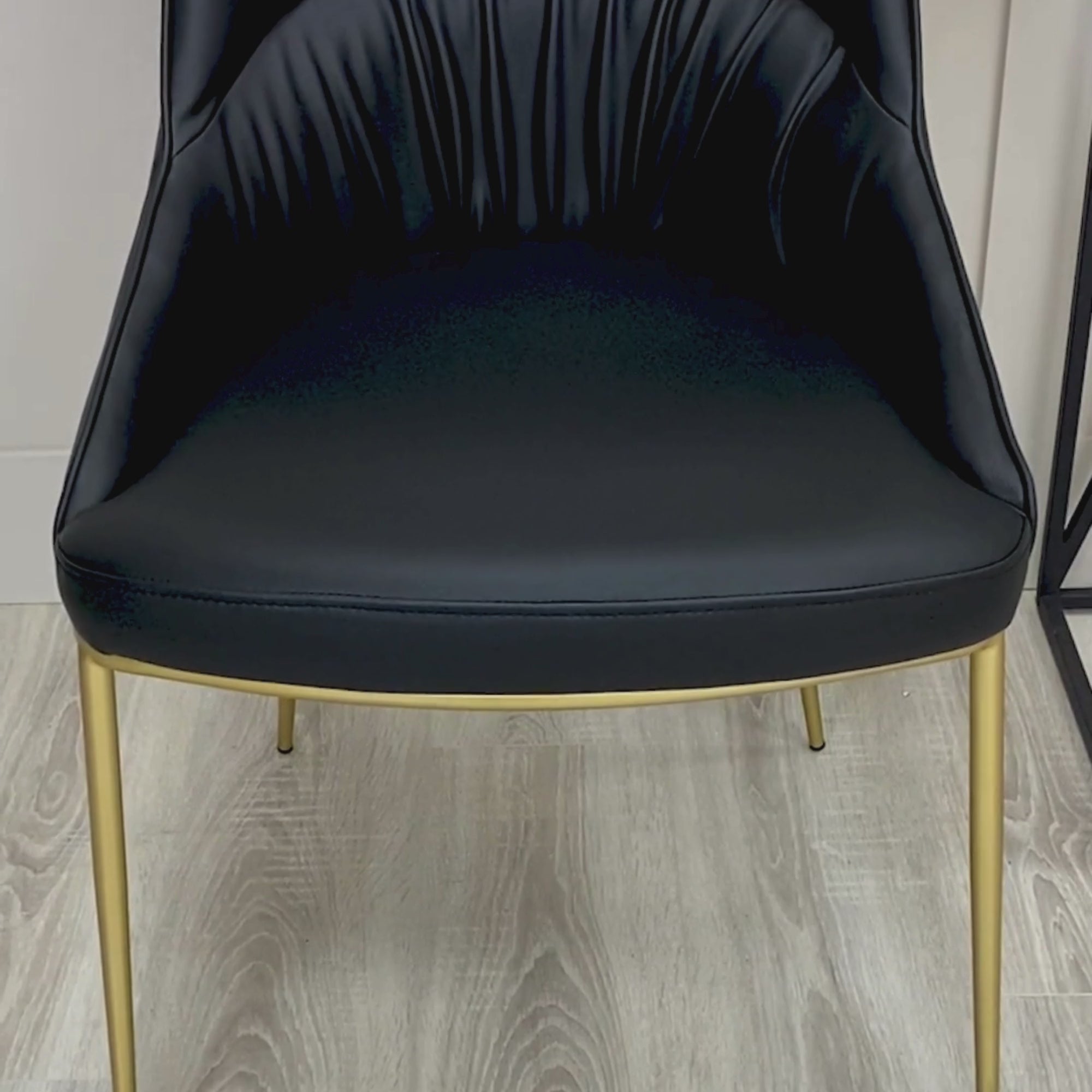 Axel Black Leather Dining Chair Wrinkle Design With Gold Legs