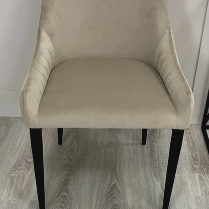 Beige Velvet Dining Chair With Black Legs