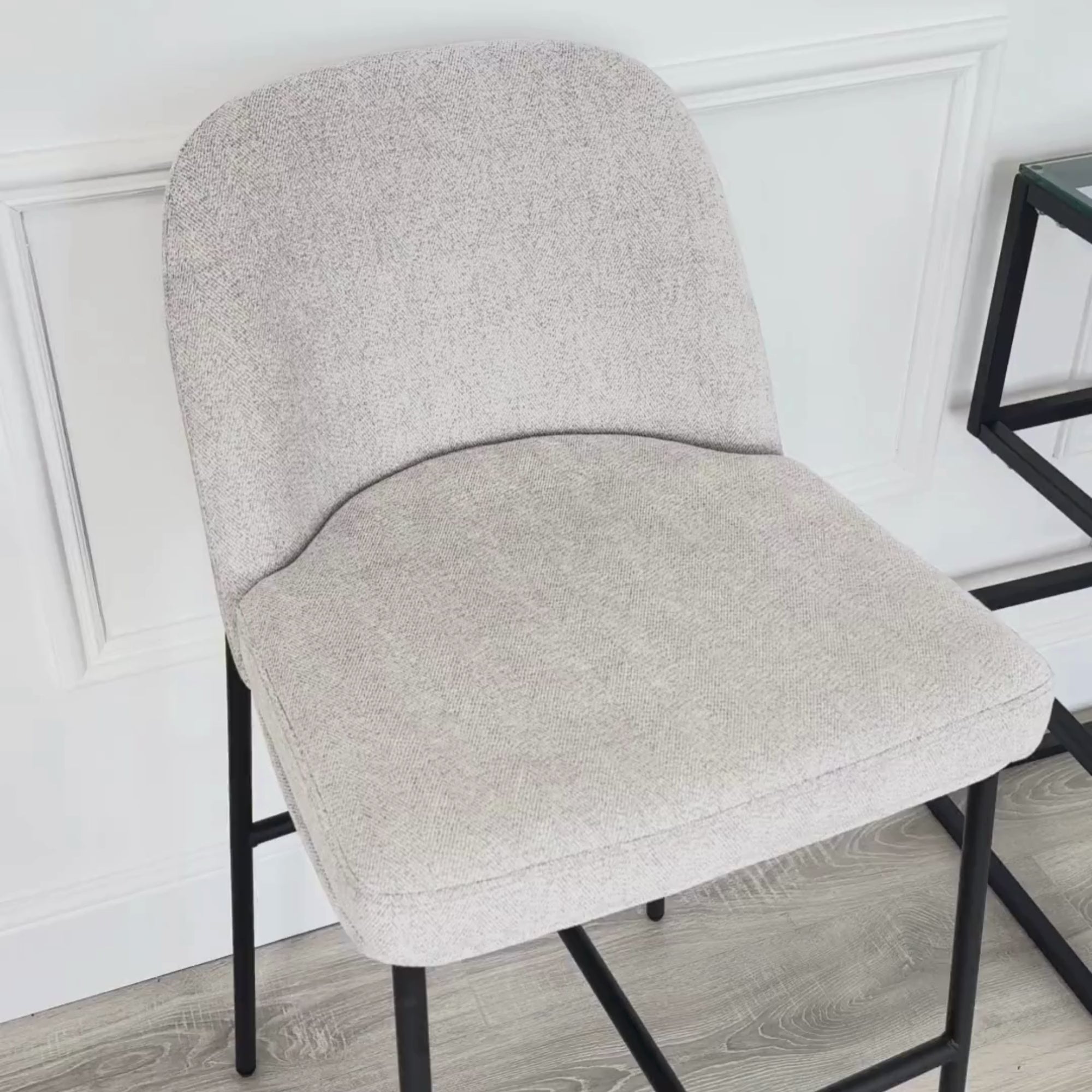 Nora Curved Light Grey Fabric and Black Frame Barstool