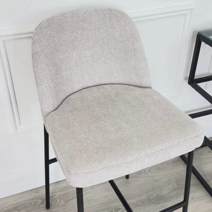 Curved Light Grey Stone Fabric and Black Frame Barstool