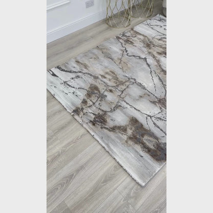 Silver Metallic & Taupe Marble Design Rug 160 x 220