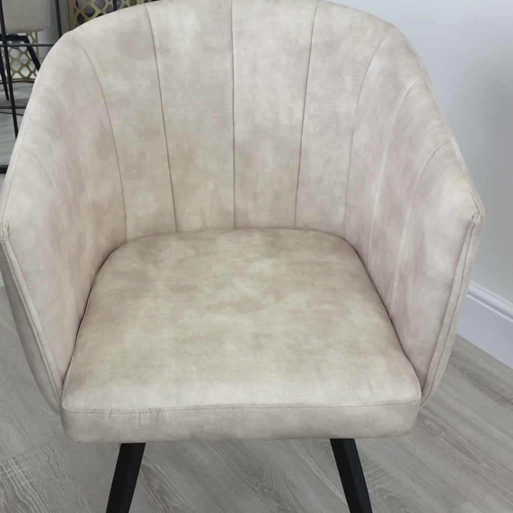 Arlo Swivel Cream Velvet Dining Chair With Black Legs