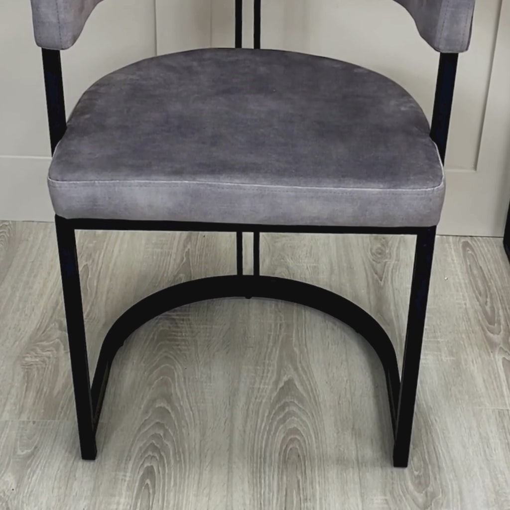 Mia Curved Grey Velvet and Black Frame Dining Chair