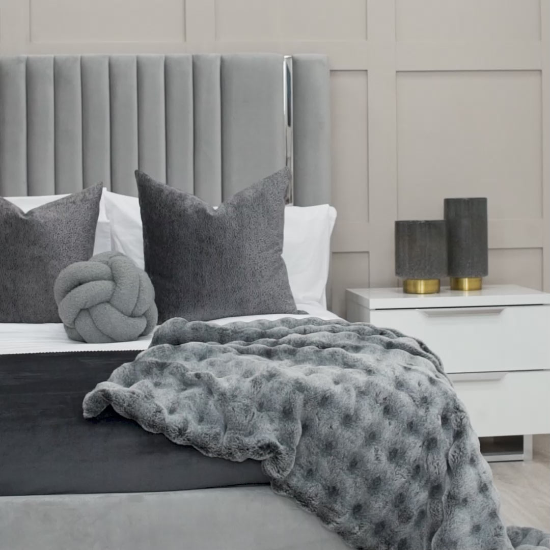 Gabriella Light Grey Ottoman Storage Bed with Chrome Detail