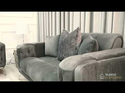 Holly Chunky Ribbed Sofa Grey Velvet 2 Seater