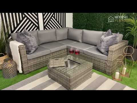Sydney Grey Corner Rattan Sofa Set with Ice Bucket