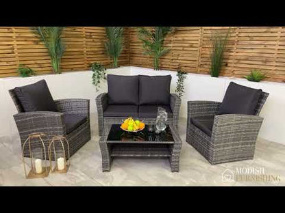Milan Grey Four Seater Rattan Sofa & Coffee Table Set