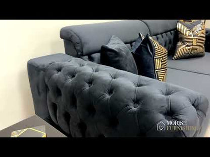 Yasmin Black Velvet 3 Seater Sofa With Gold Legs