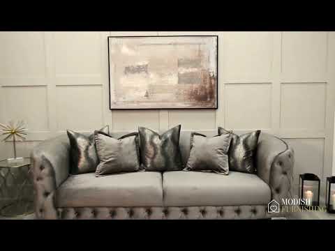 Louise Mink Truffle Velvet Curved Sofa with Silver Legs 3 seater