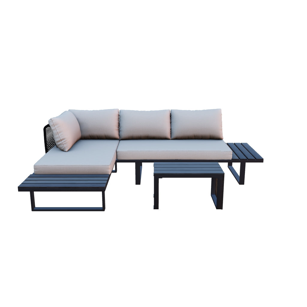 Milan Beige Aluminium 4 Seater Modular Corner Sofa Chaise Garden Set