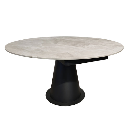 Grey Round Extending Dining Table With Black Base