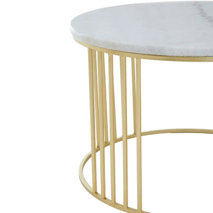 Pair Of White Marble Tables With Gold Base