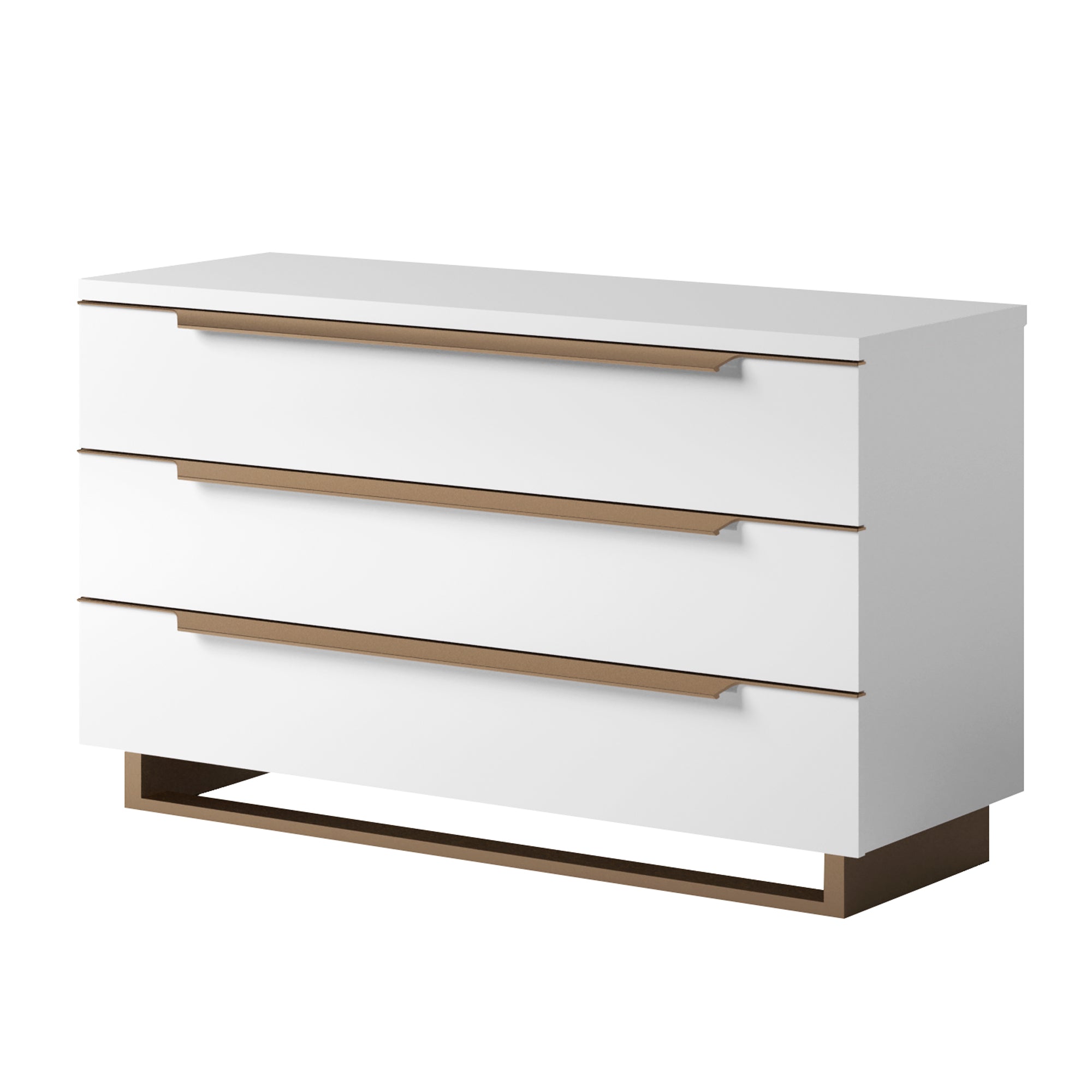 Rimini White and Gold Three Drawer Dresser