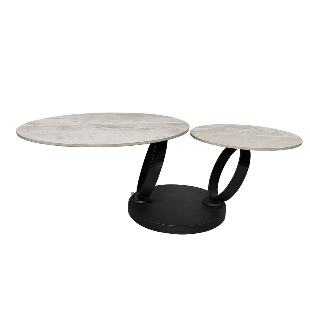 Grey Ceramic Swivel Coffee Table Marble Effect With Black Base