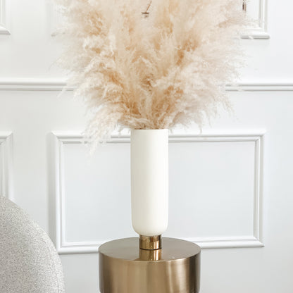 Cream and Gold Tall Vase With Pedestal Base