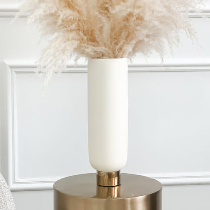 Cream and Gold Tall Vase With Pedestal Base