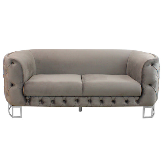 Louise Truffle Velvet Curved Sofa with Silver Legs 2 seater