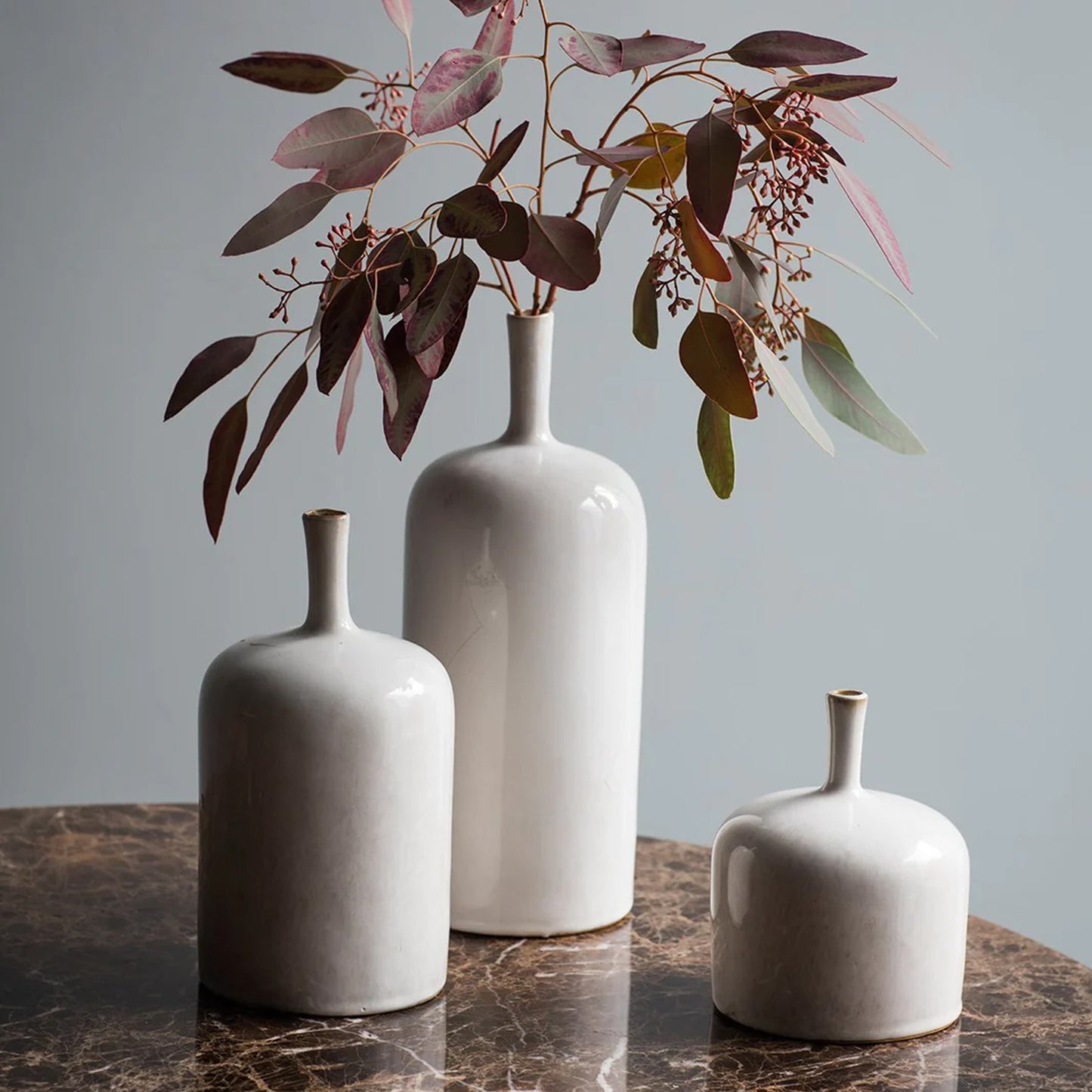 Trio of Cream Ceramic Vases