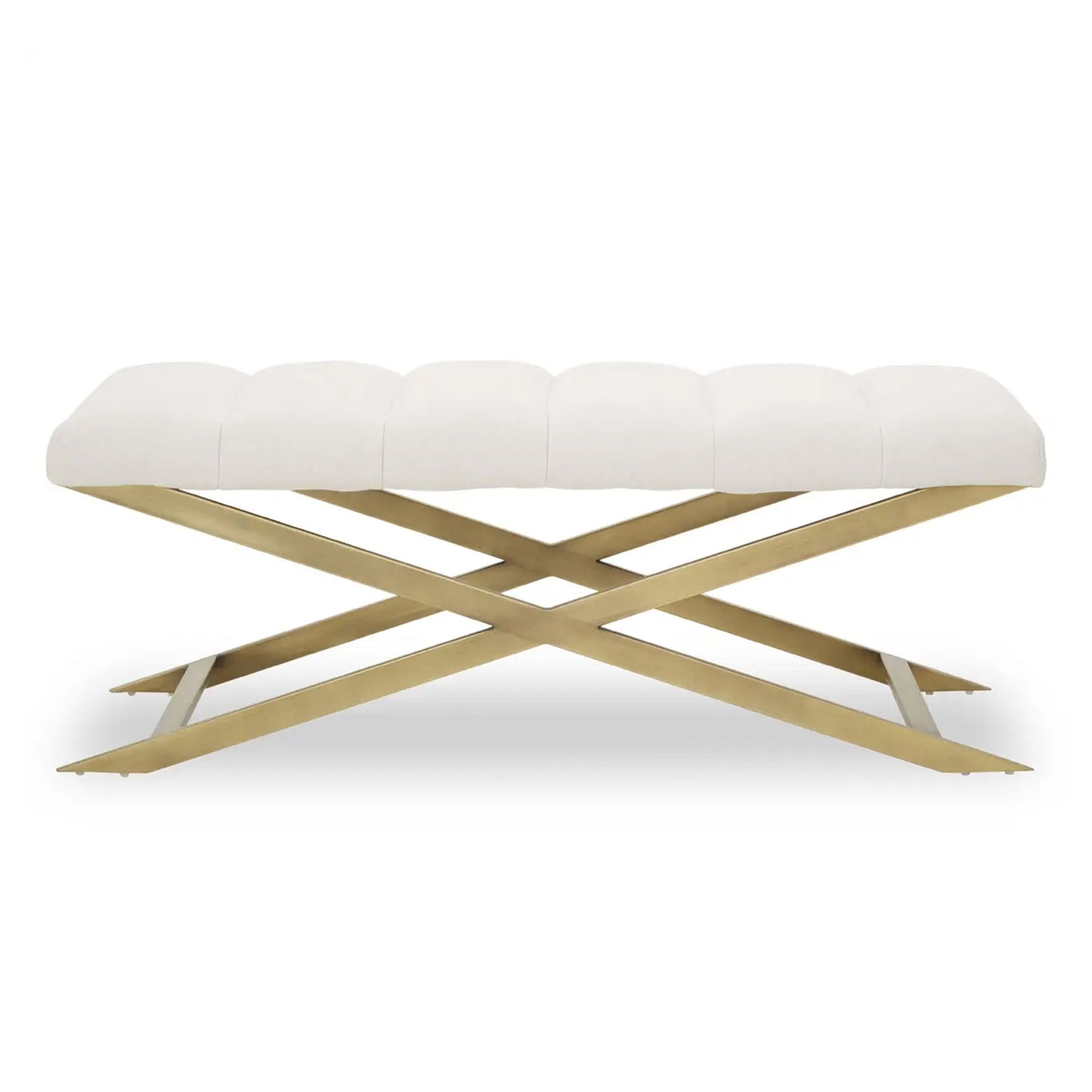 Off-White Bench With Brass Base